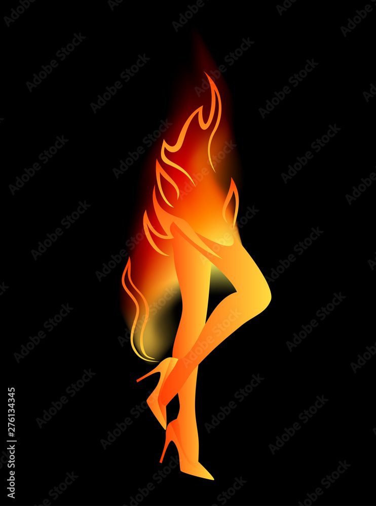 beautiful female legs among fire flames - burning figure outline vector  design Stock Vector | Adobe Stock