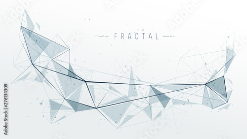 Mesh object fractal design with connected lines vector abstract background, low poly polygonal elements in 3D perspective, science and technology theme.