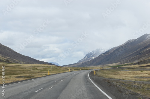 The street with Mountains in Iceland