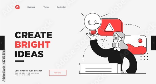 Presentation slide template or landing page website design. Business concept illustrations. Modern flat outline style. Research innovations and solutions