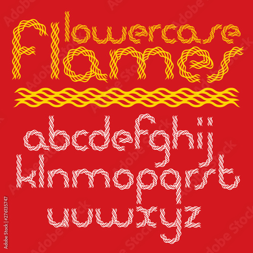 Vector rounded lower case English alphabet letters collection created using hell fiery style