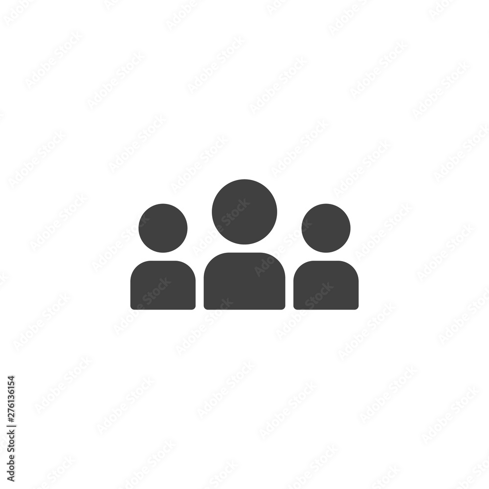 Three people group vector icon. Teamwork, leadership filled flat sign for mobile concept and web design. User Group glyph icon. Symbol, logo illustration. Vector graphics Three people group vector icon. Teamwork, leadership filled flat sign for mobile concept and web design. User Group glyph icon. Symbol, logo illustration. Vector graphics