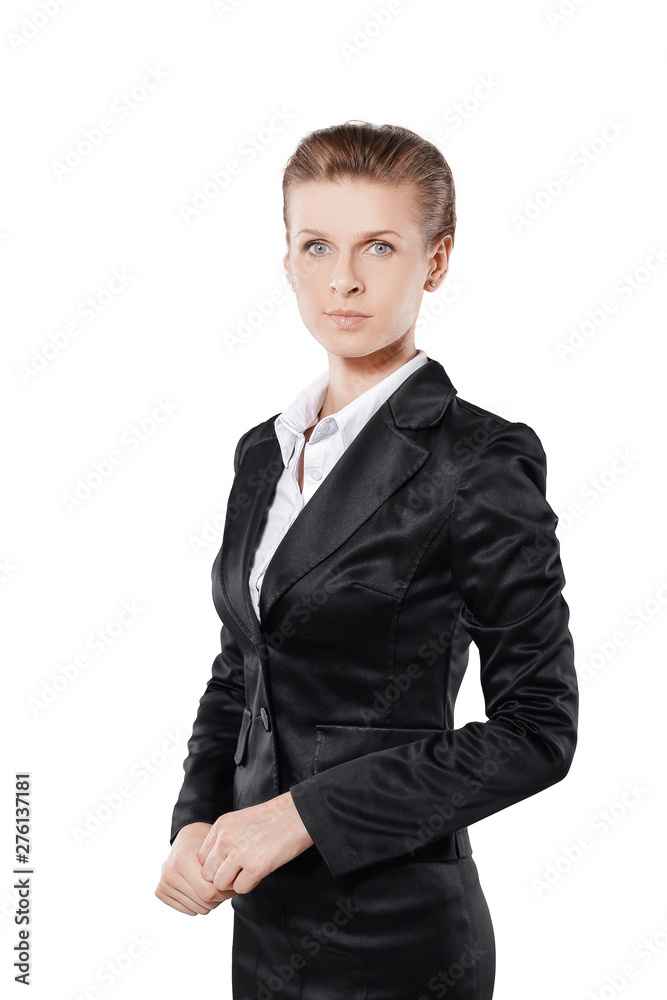 portrait of confident young business woman in black business suit portrait of confident young business woman in black business suit