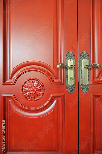 Dark red wood door and handle