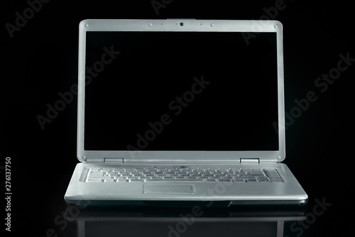 close up. opened laptop on gray background