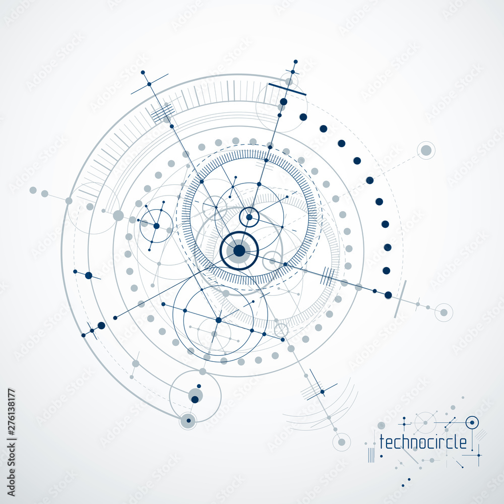 Technical plan, abstract engineering draft for use in graphic and web design. Vector drawing of industrial system created with lines and circles. Technical plan, abstract engineering draft for use in graphic and web design. Vector drawing of industrial system created with lines and circles.