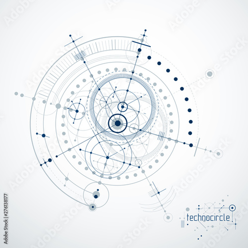 Technical plan, abstract engineering draft for use in graphic and web design. Vector drawing of industrial system created with lines and circles.