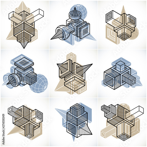 3D engineering vectors, collection of abstract shapes.