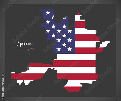 Spokane Washington City map with American national flag illustration