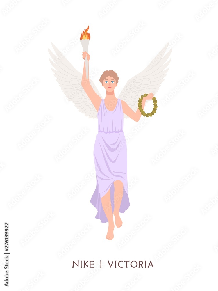 Nike or Victoria - deity or goddess of victory from ancient Greek and Roman  religion or mythology Stock Vector | Adobe Stock