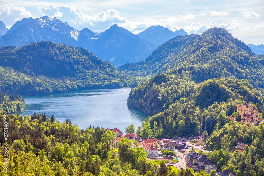 Alpsee - Hohenschwangau , bavarian landscape with mountains and lake 