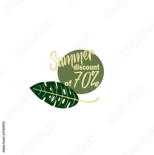 Vector icon - summer big discount of  70% of the  leaf monstera. Black Friday - shopping day. Stylish advertising discounts and sales. Business idea - seasonal sale in the store