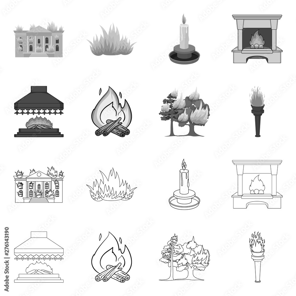 Vector design of fire and flame logo. Collection of fire and fireball stock symbol for web. - obrazy, fototapety, plakaty 