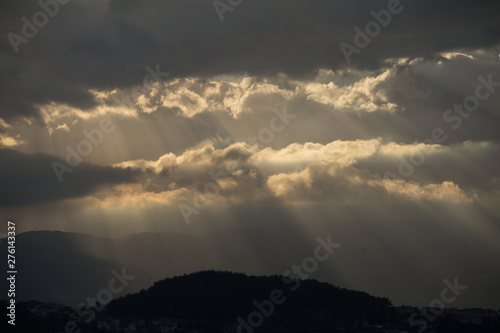 light diffusion through the clouds in spring morning