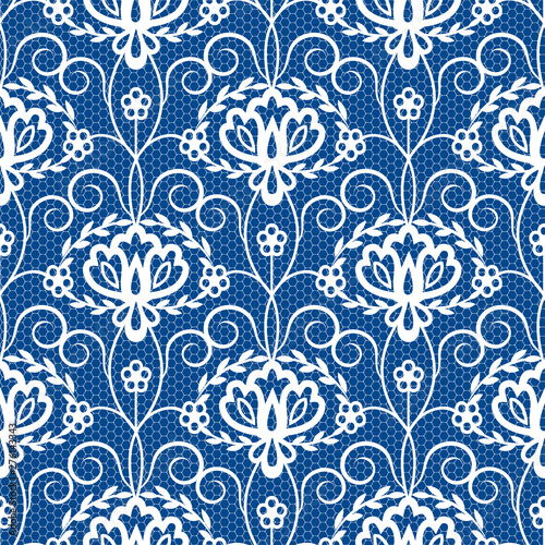 Seamless blue lace background with floral pattern