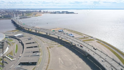Aerial Drone Shot Western High-Speed Diameter, Gulf of Finland in Saint Petersburg, Russia