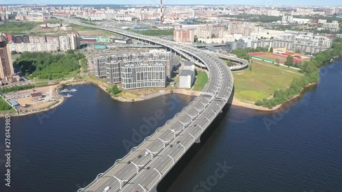 Aerial Drone Shot Western High-Speed Diameter, Gulf of Finland in Saint Petersburg, Russia