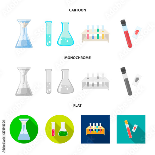 Vector illustration of flask and laboratory symbol. Collection of flask and equipment stock symbol for web.