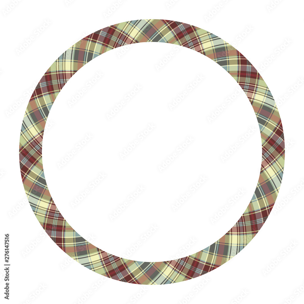 Circle borders and frames vector. Round border pattern geometric vintage frame design. Scottish tartan plaid fabric texture. Template for gift card, collage, scrapbook or photo album and portrait.. Circle borders and frames vector. Round border pattern geometric vintage frame design. Scottish tartan plaid fabric texture. Template for gift card, collage, scrapbook or photo album and portrait..