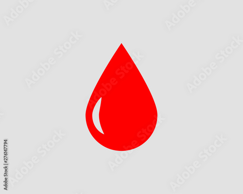Red blood drop vector icon isolated on white background.