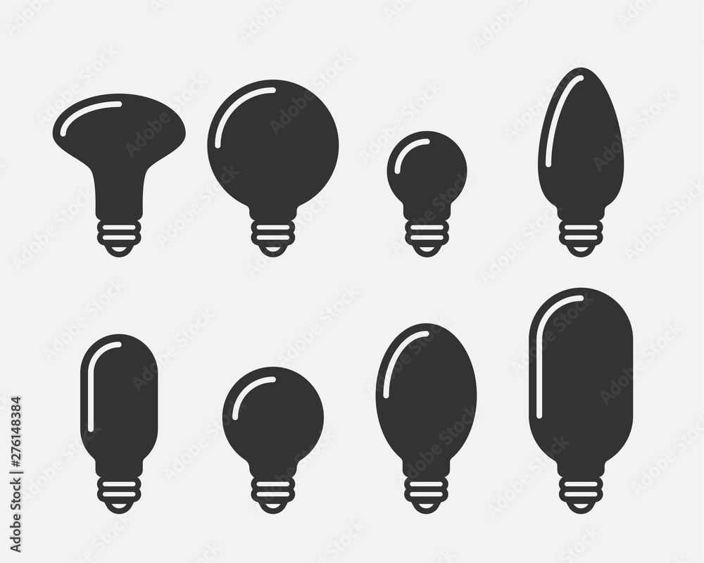 Light bulb icon vector. Llightbulb idea logo concept. Set lamps electricity icons web design element. Led lights isolated silhouette. Light bulb icon vector. Llightbulb idea logo concept. Set lamps electricity icons web design element. Led lights isolated silhouette.