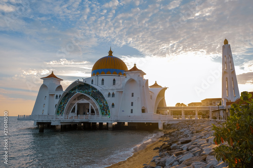Selat Mosque located in Malacca, Malaysia during sunset