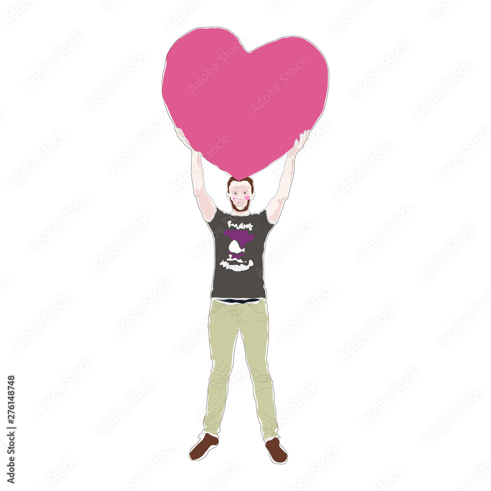 a young guy holds a big heart over his head a young guy holds a big heart over his head
