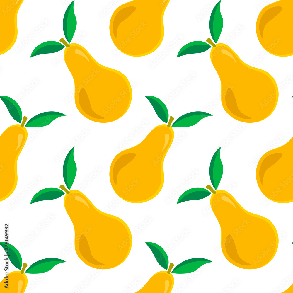 Colorful seamless pattern with yellow pear with leaves. Cute fruit background. Vector illustration. Colorful seamless pattern with yellow pear with leaves. Cute fruit background. Vector illustration.