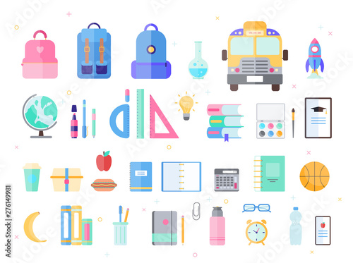 School equipment set. Collection of tools for education