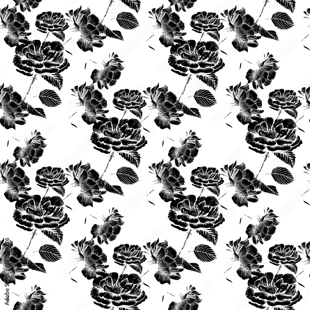 Obraz premium black roses seamless pattern. Hand drawn vector illustration surface design
