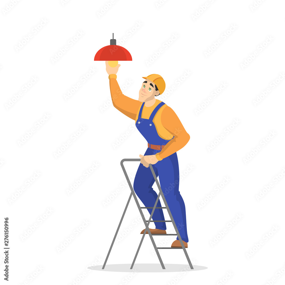 Electricity works. Professional worker in the uniform Electricity works. Professional worker in the uniform