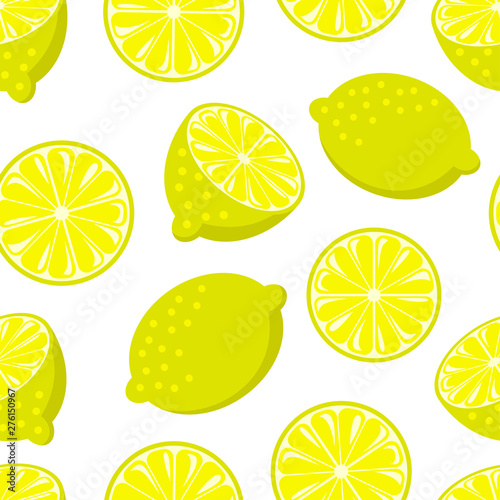 Seamless lemon on white backdrop. Vintage fruits background