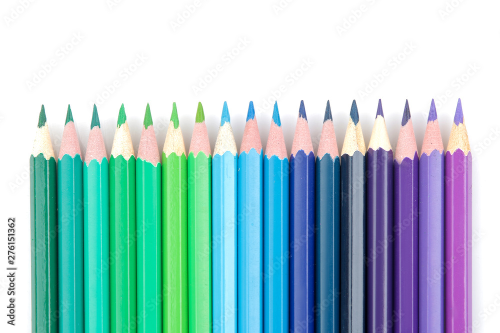 Many color pencils on white isolated background. close-up. stationery. Many color pencils on white isolated background. close-up. stationery.