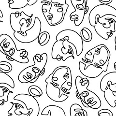 Fototapete Einlinien-Muster Endlose Frauenporträts Linienkunst Design  © Sini4ka