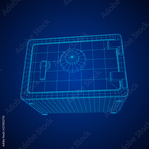 Metal bank vault safe. Wireframe low poly mesh vector illustration