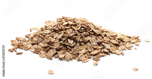 Spelta flakes, rye grain cereal for breakfast isolated on white background