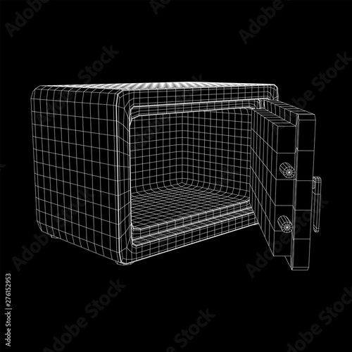 Metal bank vault safe. Wireframe low poly mesh vector illustration