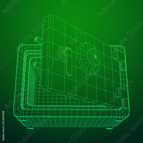 Metal bank vault safe. Wireframe low poly mesh vector illustration