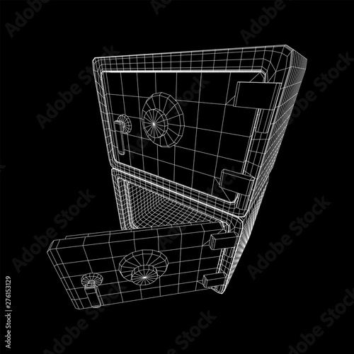 Metal bank vault safe. Wireframe low poly mesh vector illustration