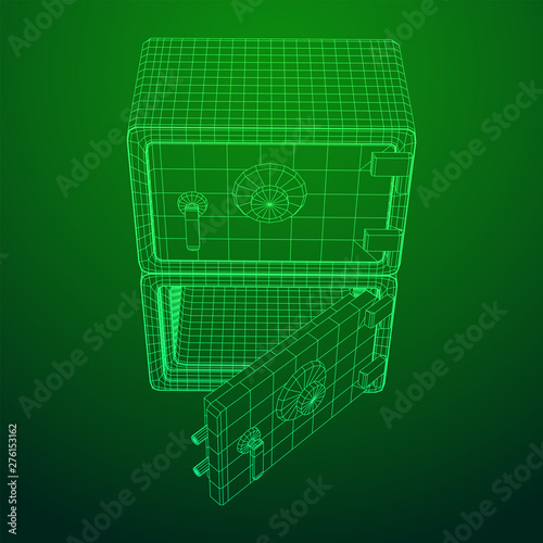 Metal bank vault safe. Wireframe low poly mesh vector illustration