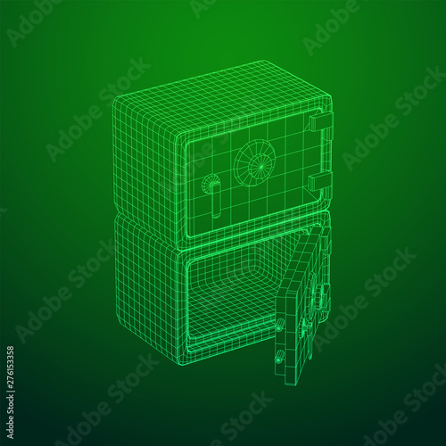 Metal bank vault safe. Wireframe low poly mesh vector illustration