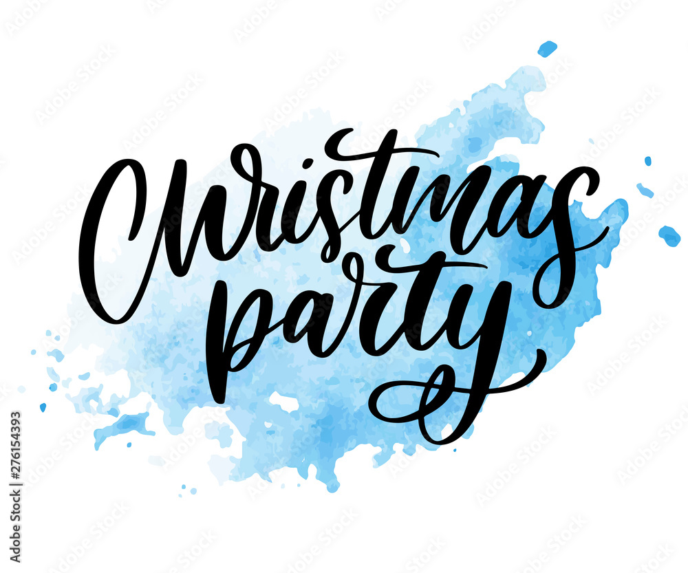 Christmas party poster template. Hand written lettering, sparkling typography.