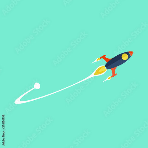 rocket on blue background with trail
