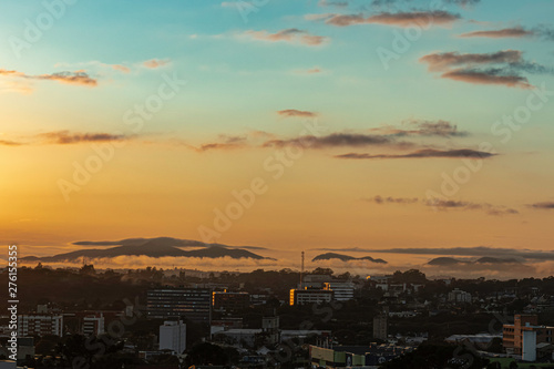 Golden sunrise over the city