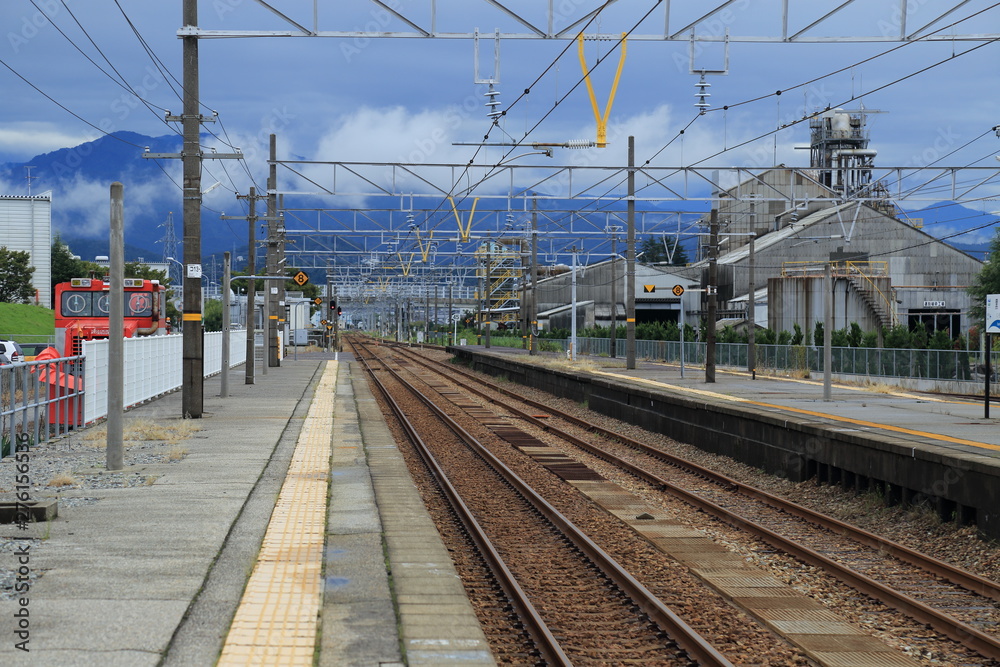 TOYAMA, Kurobe, Japan - Kurobe Station at platfrom. Toyama. Japan. Asia.