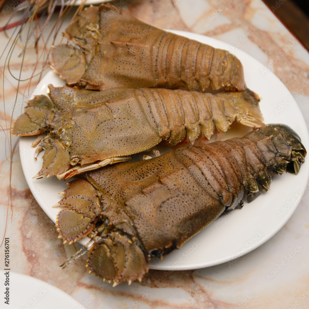 Crayfish, which is seafood on a white plate Crayfish, which is seafood on a white plate