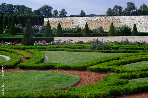 The castle garden with symmetrically shrunken bushes