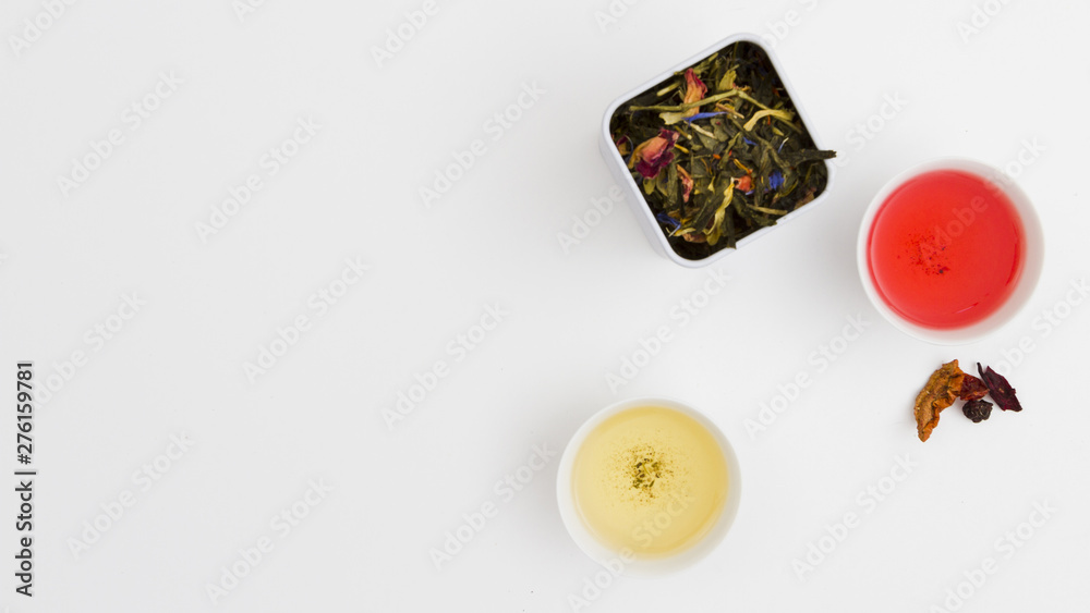 Top view cups of tea Top view cups of tea