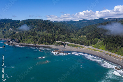 The cold, nutrient-rich waters of the Pacific Ocean wash against the scenic coastline of Northern California. This area is easily accessible from the famous California route 1.