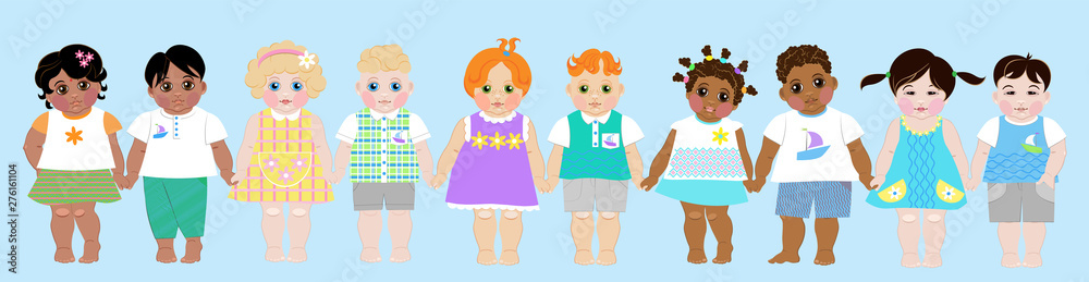 bright greeting card with the image of cute kids